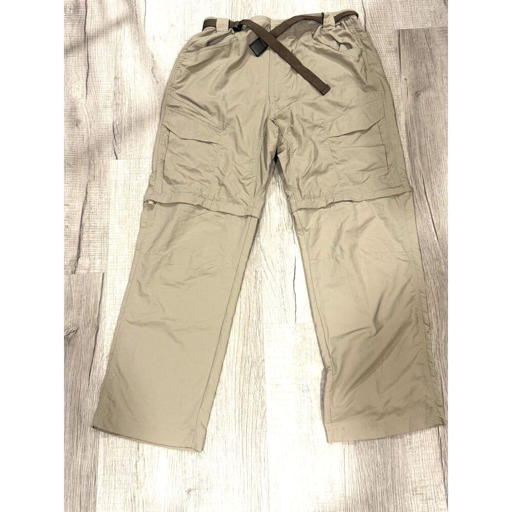Pacific Trail Mens Convertible Cargo Hiking Pants 34x30 Khaki Belted Zip Off